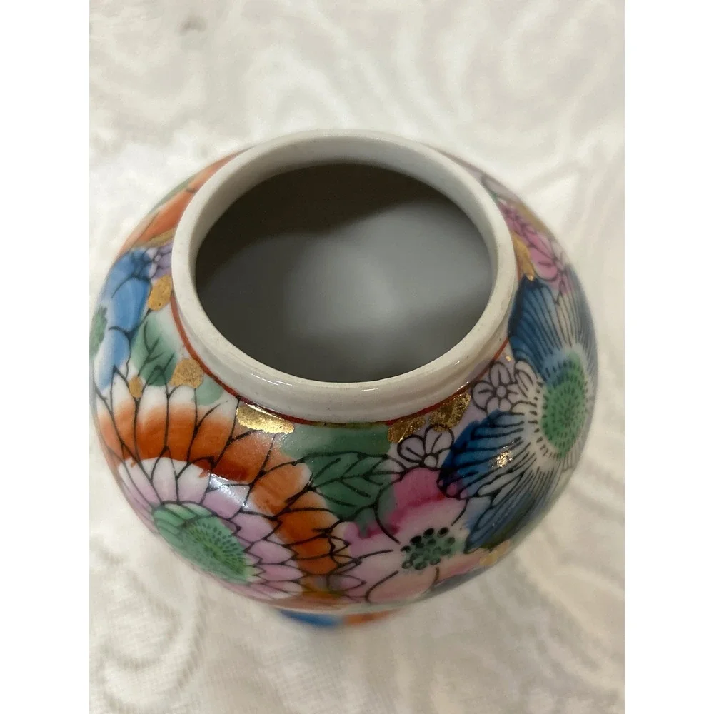 Vintage Millefleur Porcelain Bud Vase Thousand Flowers Gold Leaf 3.75 Inch